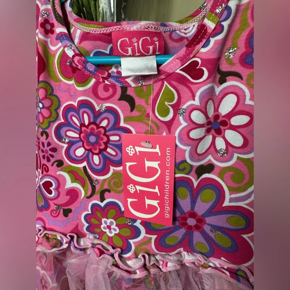 NWT GiGi Size 5 Girls Boutique Dress, Flowers‎ Butterflies, Overlay
